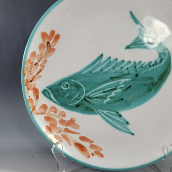 Vallauris Fish Plate A. Fazio Hand Painted Redware Pottery SAP Mark France VTG - Picture 2 of 7